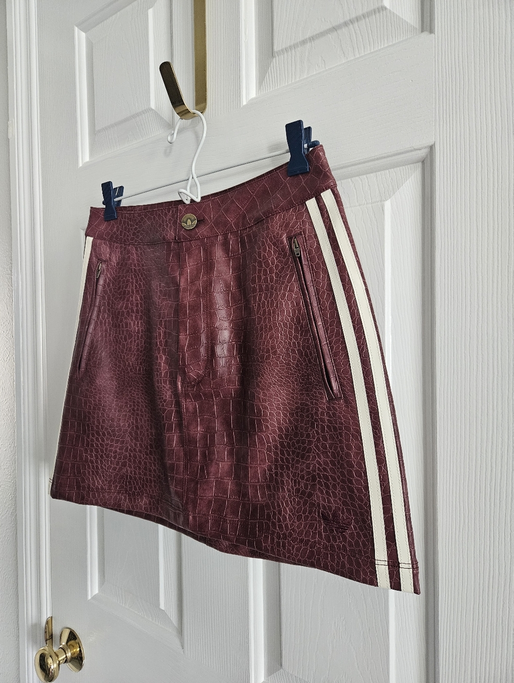 NWT- Adidas Originals Pleather Three Stripe Mini Skirt- Maroon - Picture 3 of 10